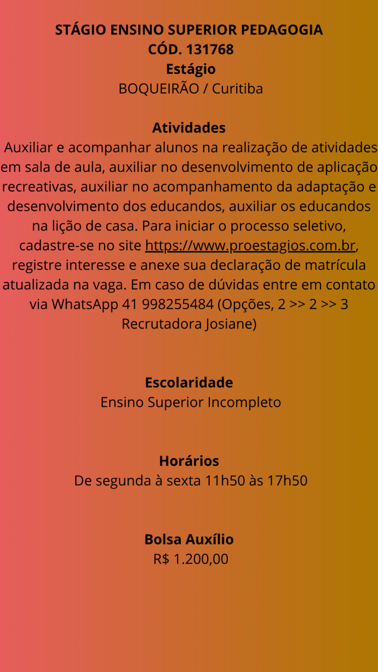📌 Vaga de Estágio – Recursos Humanos (RH) Principais Atividades Apoiar os processos de recrutamento e seleção (triagem de currículos, agendamento de entrevistas, retorno a candidatos). Auxiliar n (1)
